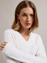 Moodo Бял ажурен пуловер с V-образно деколте Moodo