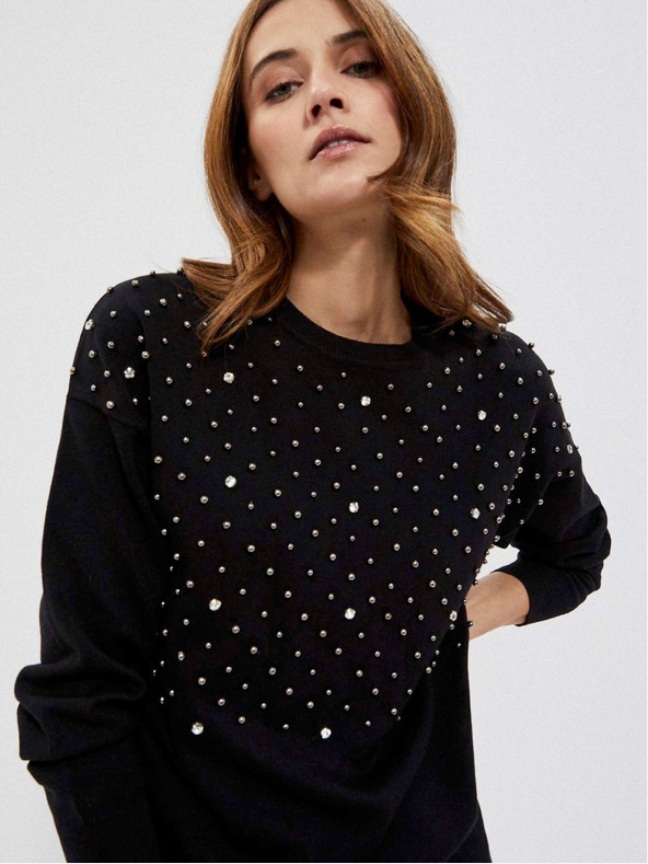 Moodo Черен дамски пуловер с мъниста Moodo