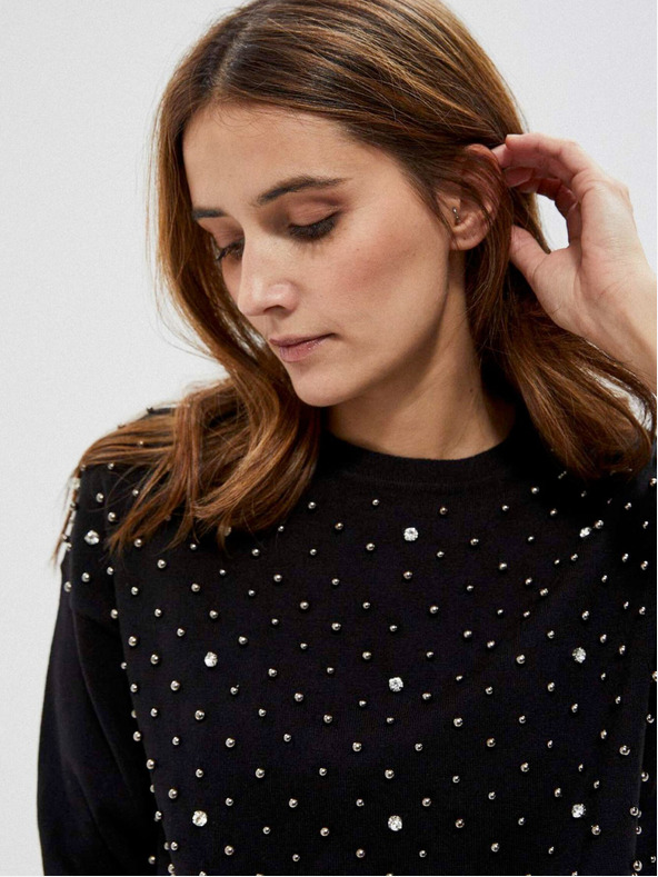 Moodo Черен дамски пуловер с мъниста Moodo