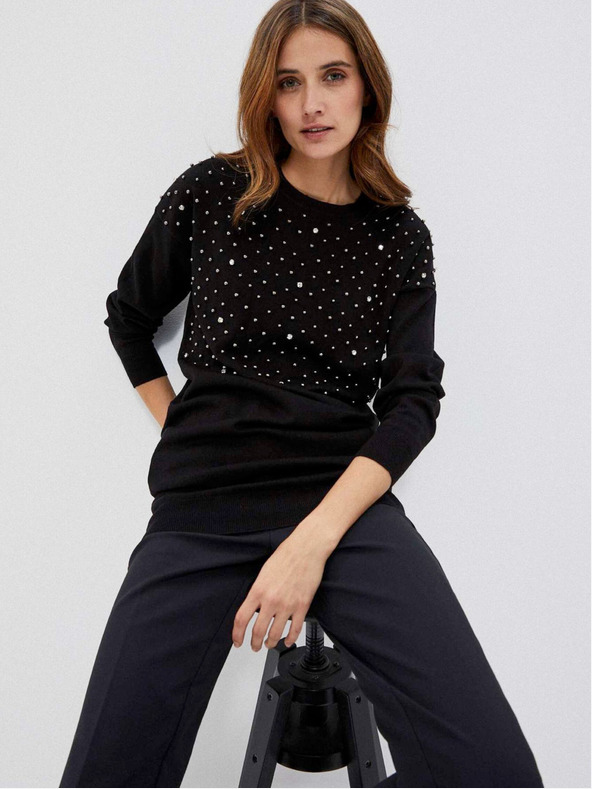 Moodo Черен дамски пуловер с мъниста Moodo