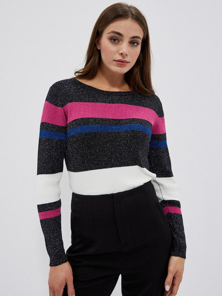 Moodo Черен дамски пуловер с метален черен конец Moodo