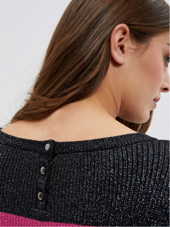 Moodo Черен дамски пуловер с метален черен конец Moodo