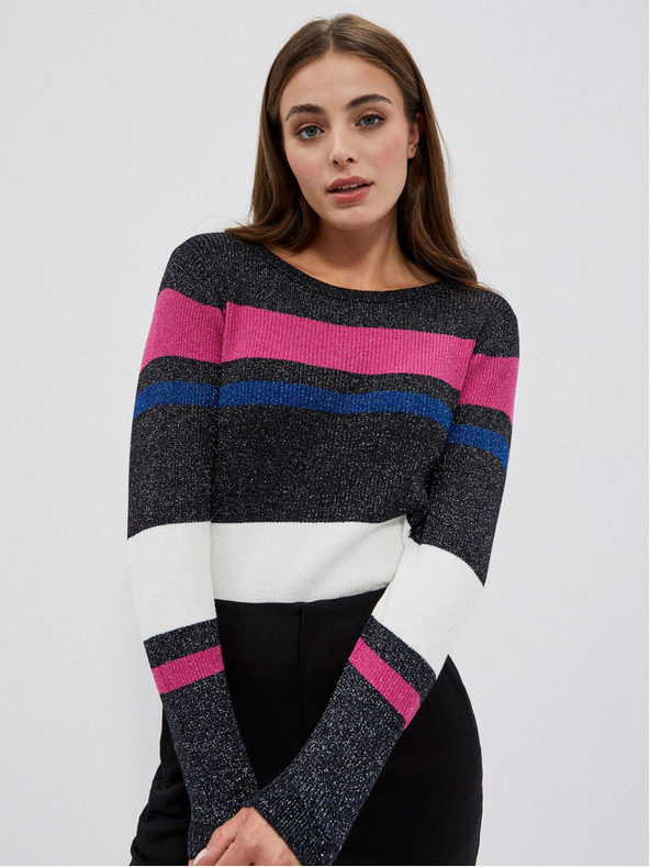 Moodo Черен дамски пуловер с метален черен конец Moodo