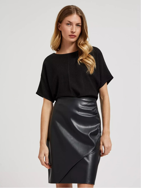 Moodo Черен овърсайз пуловер с къс ръкав Moodo