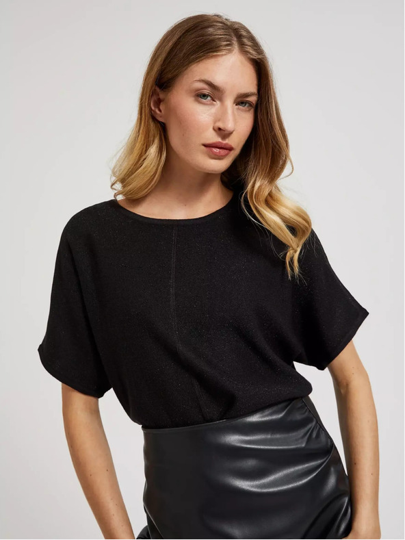 Moodo Черен овърсайз пуловер с къс ръкав Moodo