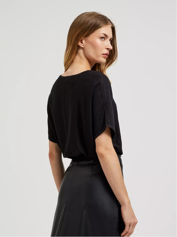 Moodo Черен овърсайз пуловер с къс ръкав Moodo