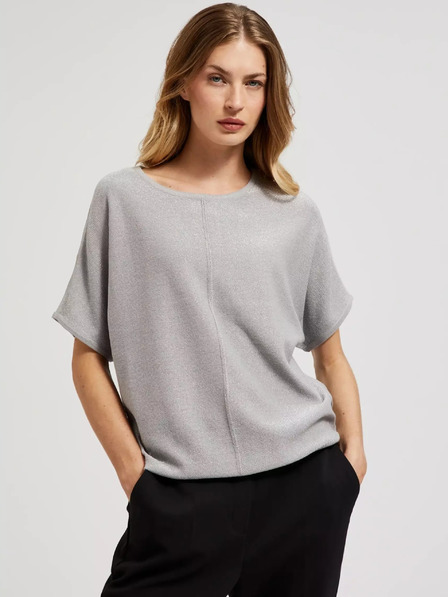 Moodo Сив овърсайз пуловер с къс ръкав Moodo