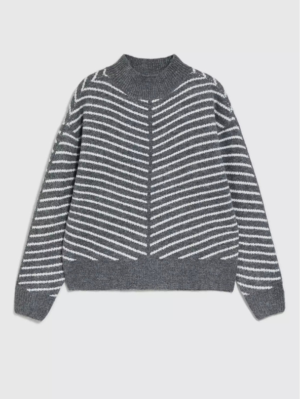 Moodo Сив пуловер с качулка и райета Moodo