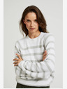 Moodo Бял пуловер на сиви райета Moodo