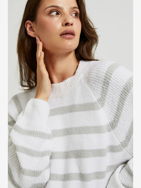 Moodo Бял пуловер на сиви райета Moodo