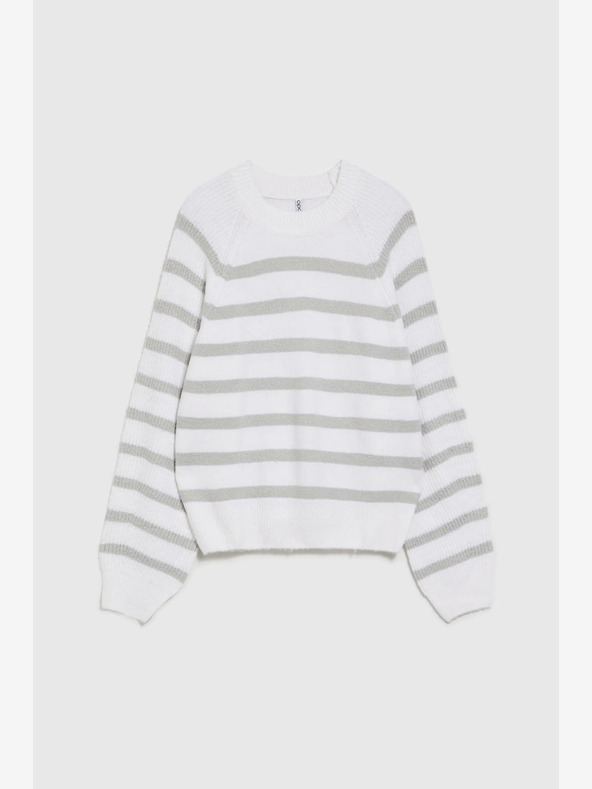 Moodo Бял пуловер на сиви райета Moodo