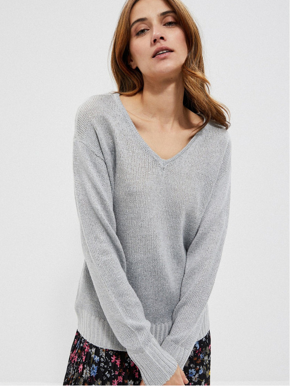 Moodo Сив дамски лъскав пуловер Moodo