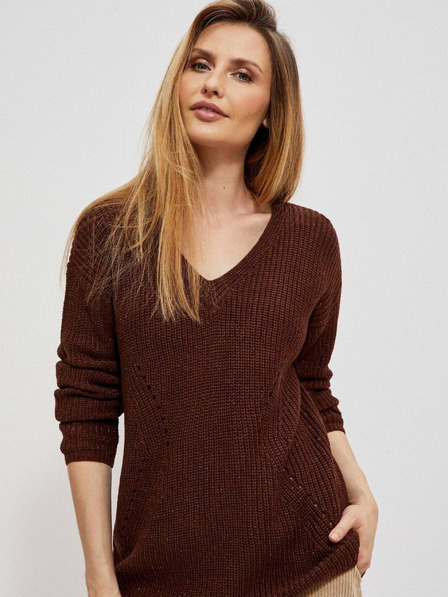 Moodo Кафяв дамски лъскав пуловер Moodo