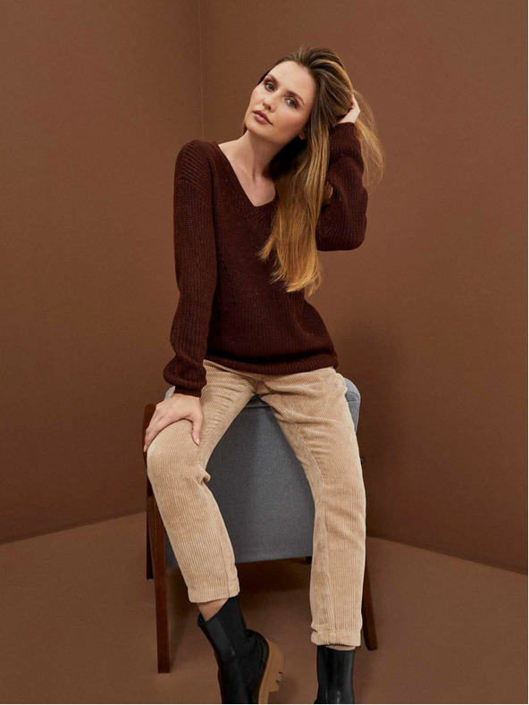 Moodo Кафяв дамски лъскав пуловер Moodo