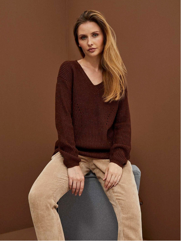 Moodo Кафяв дамски лъскав пуловер Moodo