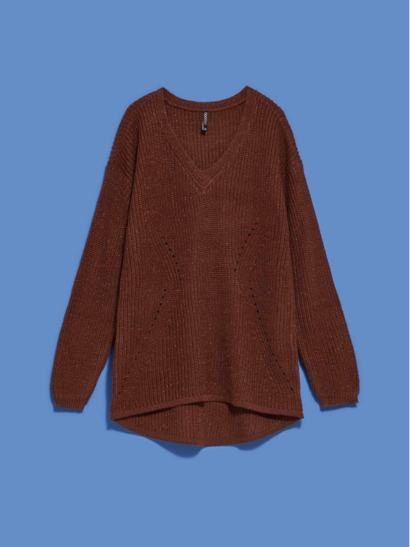 Moodo Кафяв дамски лъскав пуловер Moodo