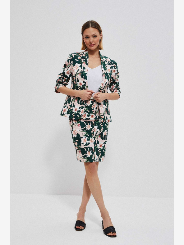 Moodo Бежово-зелена дамска пола на цветя с колан Moodo