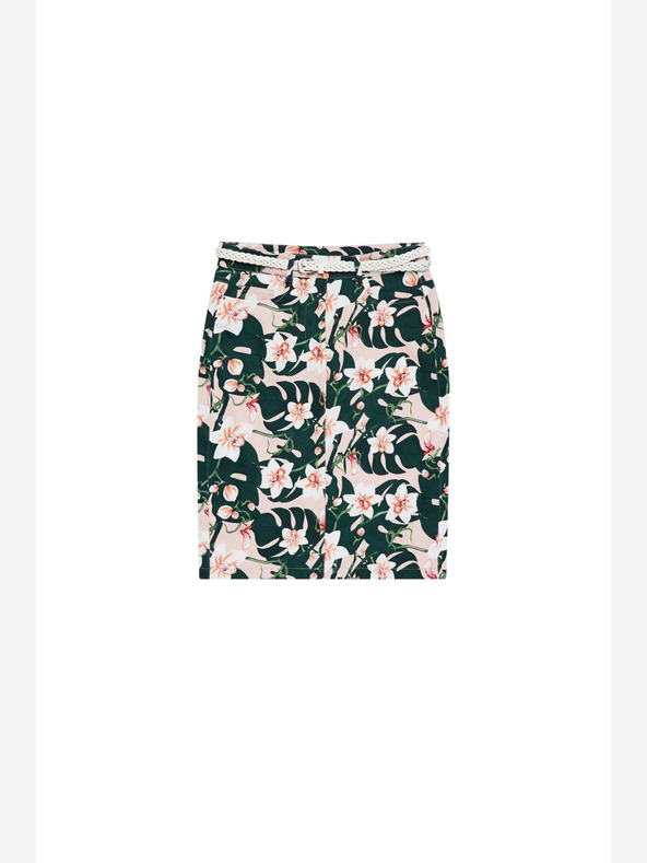 Moodo Бежово-зелена дамска пола на цветя с колан Moodo