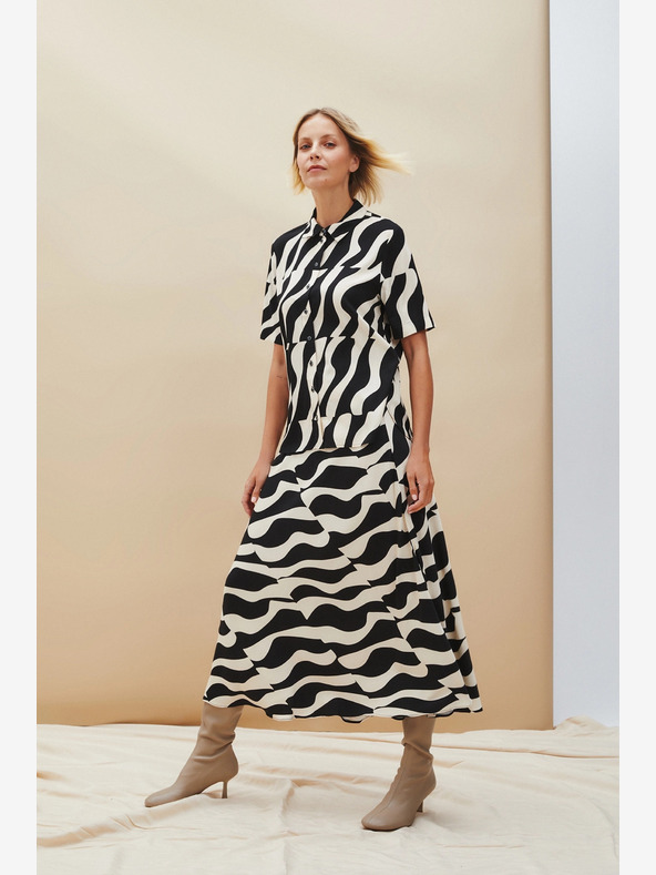 Moodo Бежово-черен дамски шарен шал Moodo