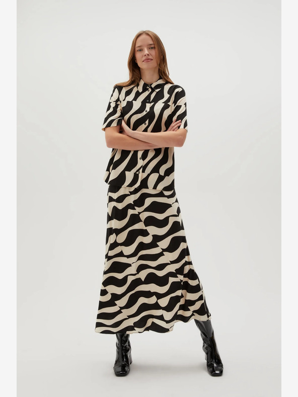 Moodo Бежово-черен дамски шарен шал Moodo