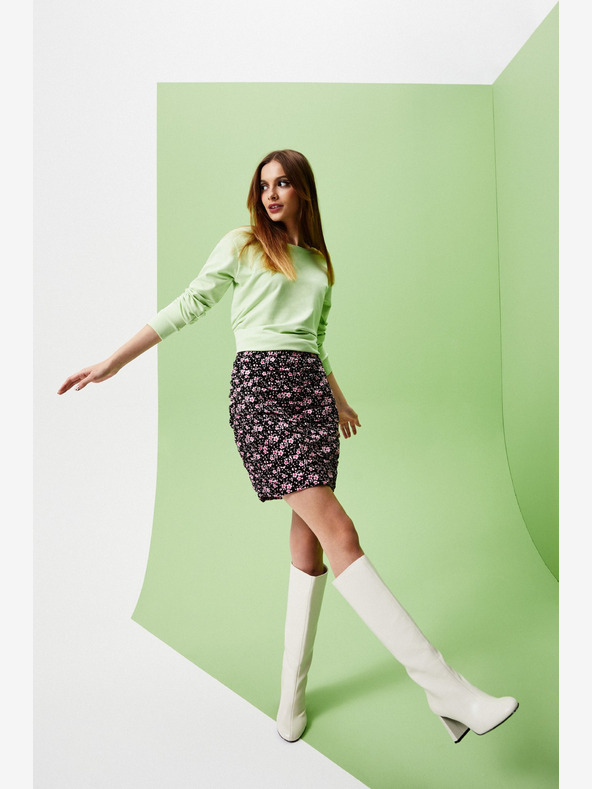 Moodo Розово-черна дамска пола на цветя Moodo