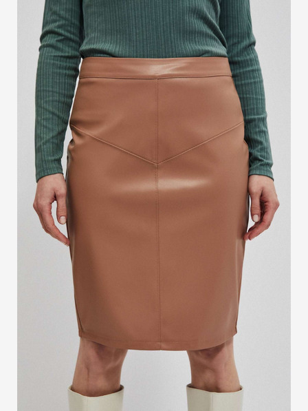 Moodo Кафяв дамски кожен панталон Moodo