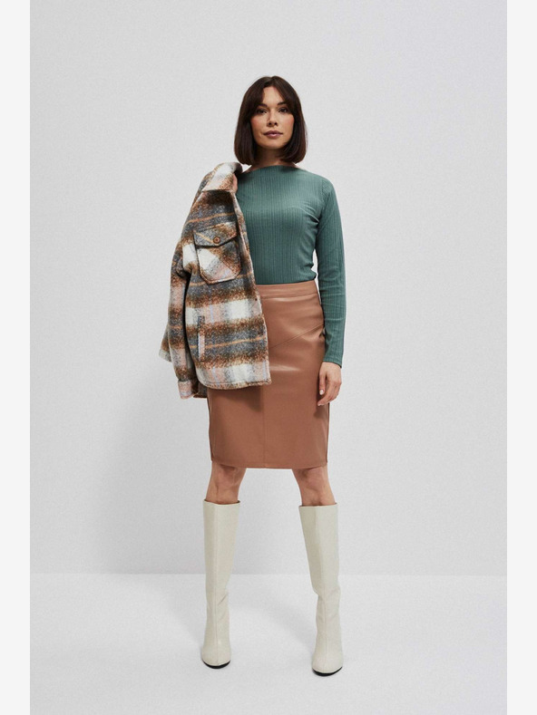 Moodo Кафяв дамски кожен панталон Moodo