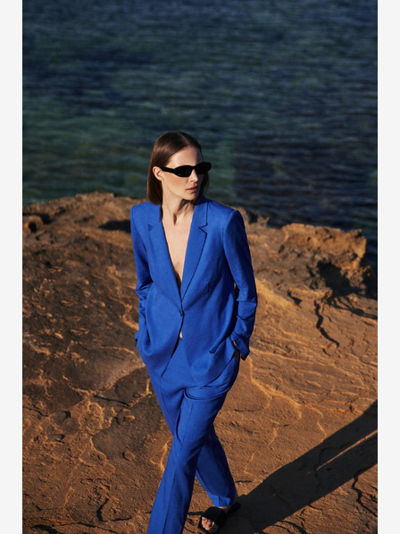 Moodo Синьо ленено яке с 3/4 ръкав Moodo