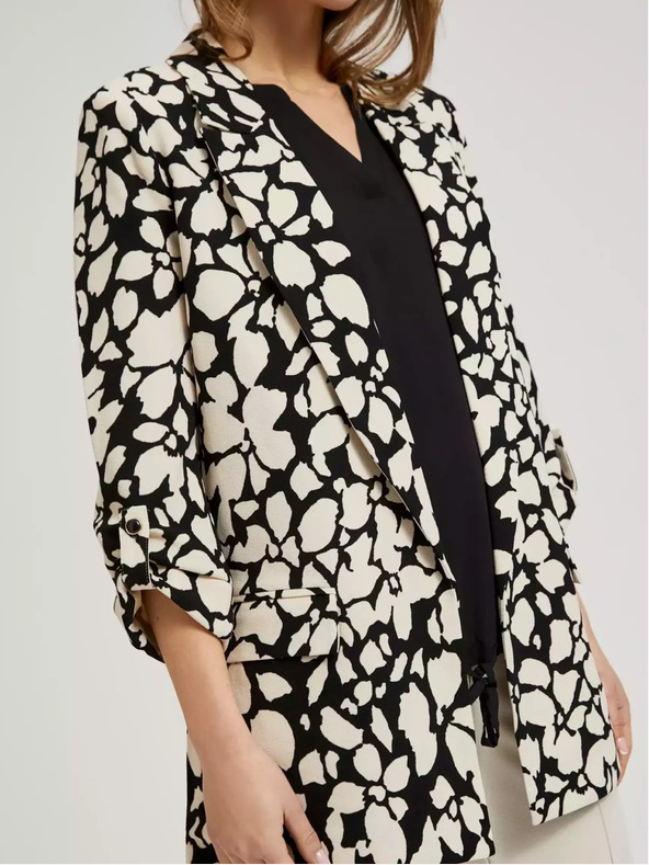 Moodo Черно-кремав дамски шарен блейзър Moodo