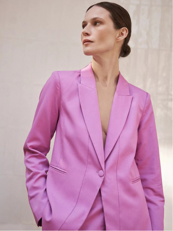 Moodo Розово едноредно сако с дълъг ръкав Moodo