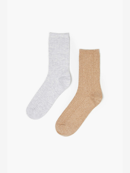 Moodo Комплект от два чифта дамски чорапи в сиво и бежово Moodo