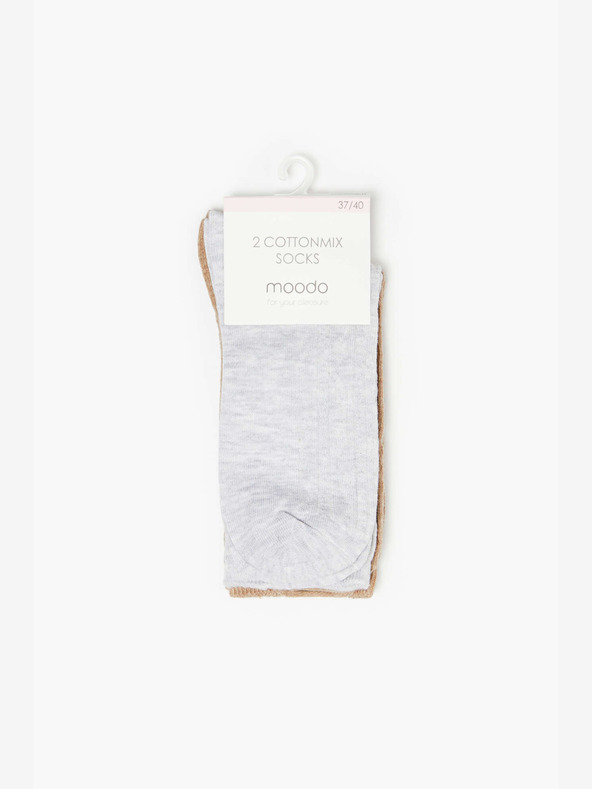 Moodo Комплект от два чифта дамски чорапи в сиво и бежово Moodo