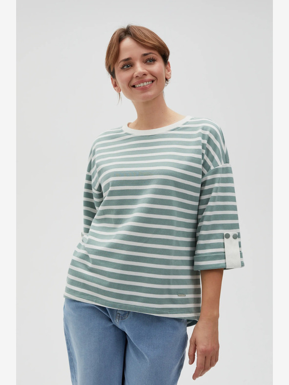 Moodo Бяло и зелено дамско раирано потниче Moodo