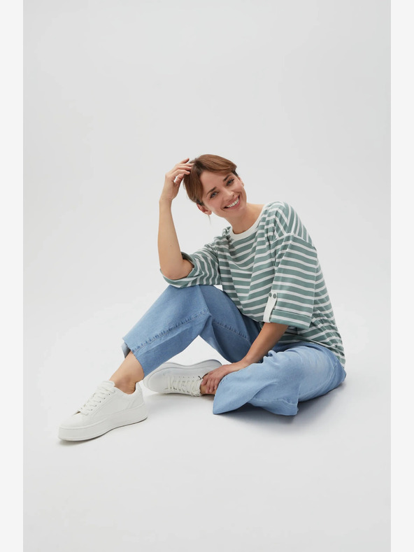 Moodo Бяло и зелено дамско раирано потниче Moodo