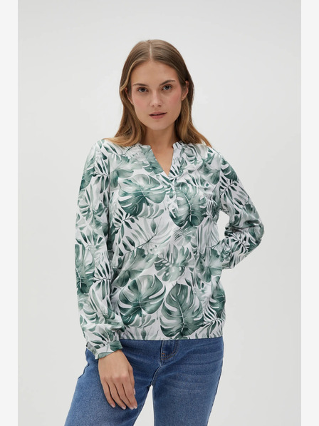 Moodo Бяло-зелена дамска шарена блуза Moodo