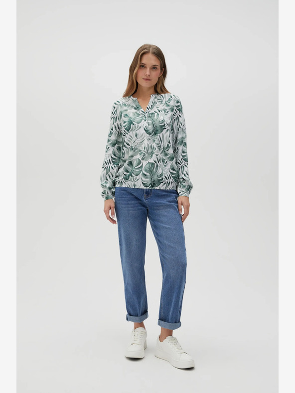 Moodo Бяло-зелена дамска шарена блуза Moodo