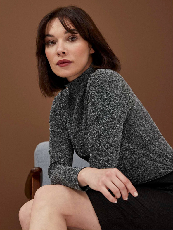 Moodo Черна дамска блуза с метална нишка Moodo