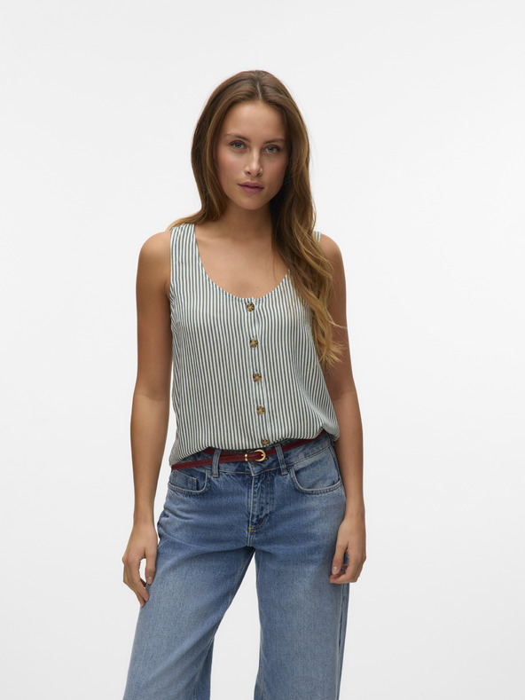 Vero Moda Бяла и зелена дамска блуза на райета Vero Moda BUMPY