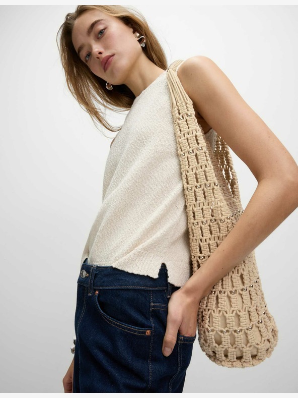 Marks & Spencer Бяла чанта за рамо с мъниста и високо съдържание на памук Marks & Spencer