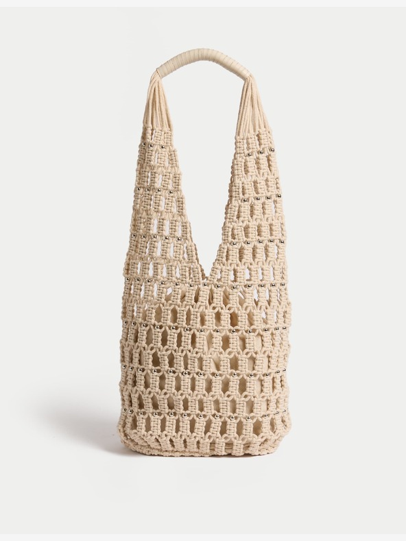 Marks & Spencer Бяла чанта за рамо с мъниста и високо съдържание на памук Marks & Spencer