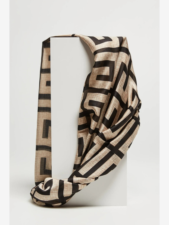 Moodo Бежово-черен дамски шарен шал Moodo