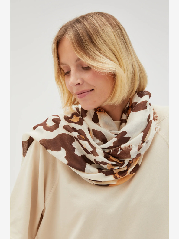Moodo Кремав и кафяв дамски шарен шал Moodo