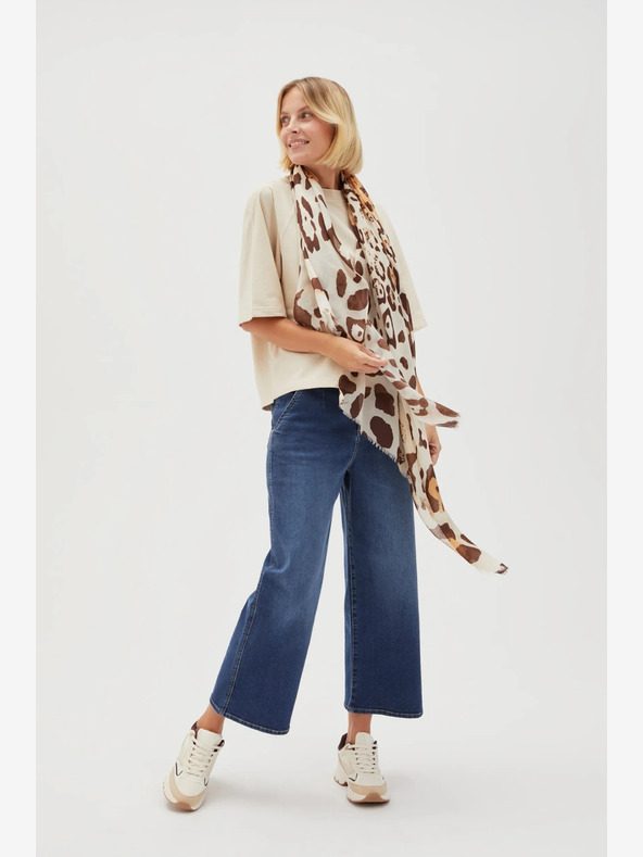 Moodo Кремав и кафяв дамски шарен шал Moodo