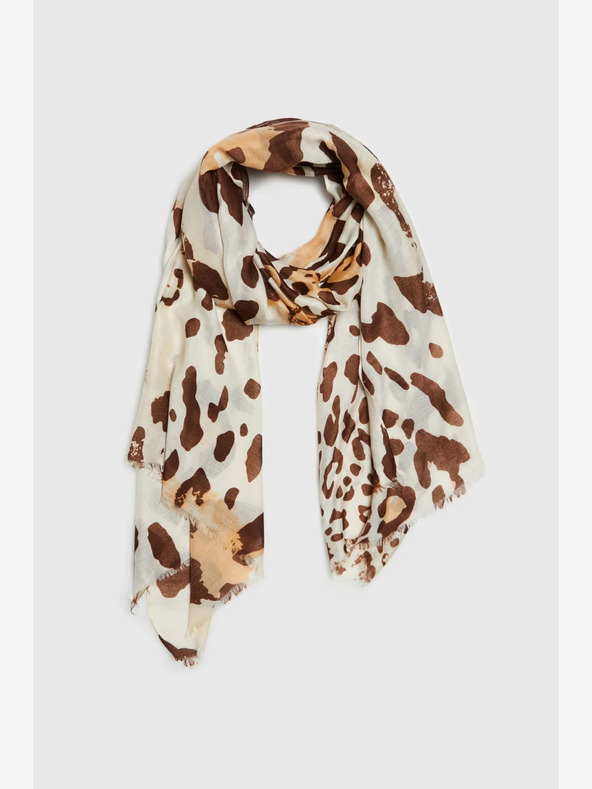 Moodo Кремав и кафяв дамски шарен шал Moodo
