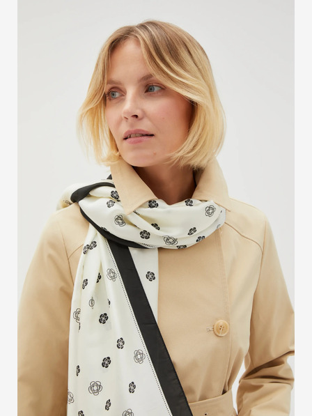 Moodo Черно-бял дамски шал с флорални мотиви Moodo