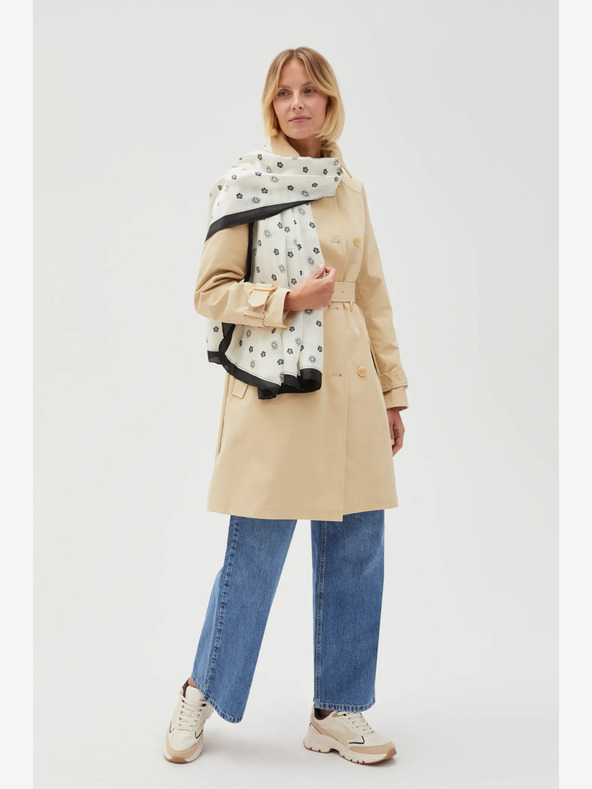 Moodo Черно-бял дамски шал с флорални мотиви Moodo