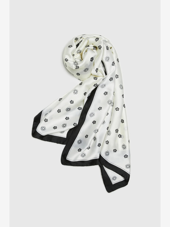 Moodo Черно-бял дамски шал с флорални мотиви Moodo