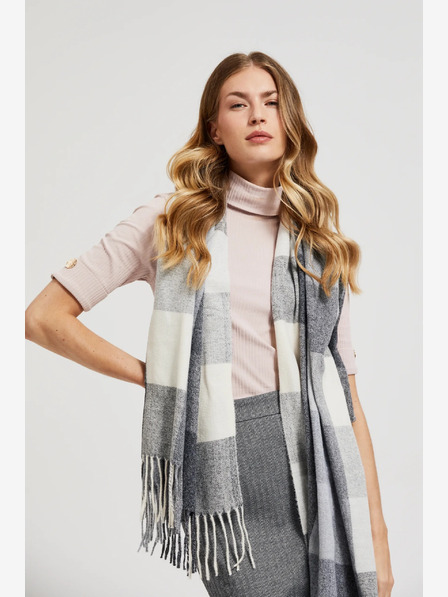 Moodo Бяло-сив кариран дамски шал Moodo