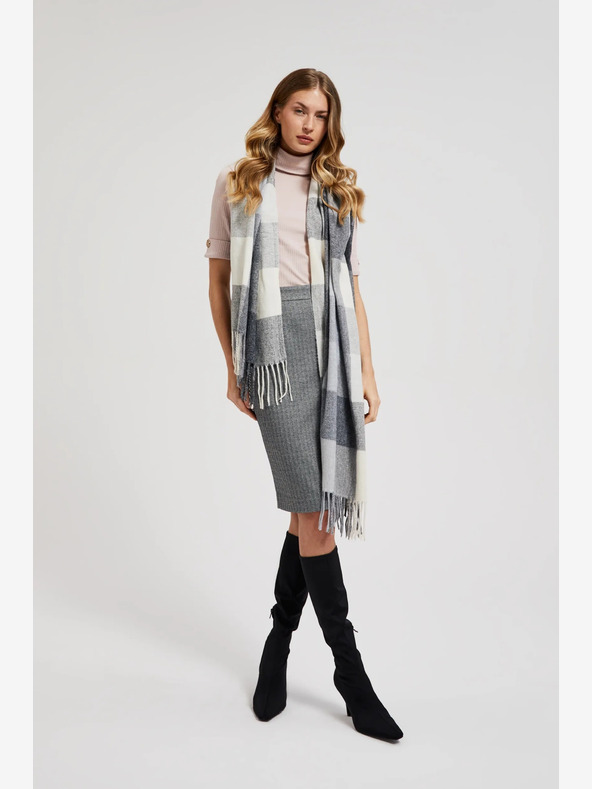 Moodo Бяло-сив кариран дамски шал Moodo