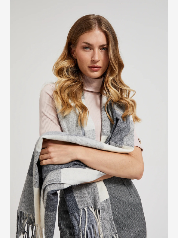Moodo Бяло-сив кариран дамски шал Moodo